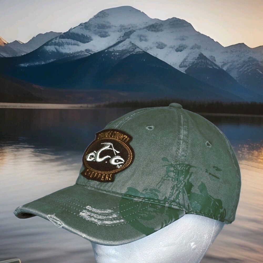 OCC Orange County Choppers Embroidered Hat Cap Motorcycle Distressed Green EUC